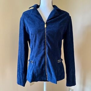 *DRESSBARN* Blue x Gold Suede Long Sleeve Zip-Up Sweater Size 10
